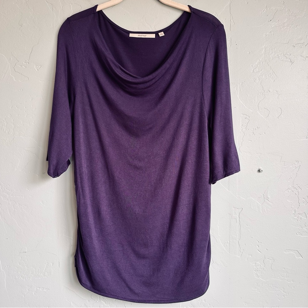 Sejour Women’s‎ Purple Side Ruched Jersey Knit Top Size 0X